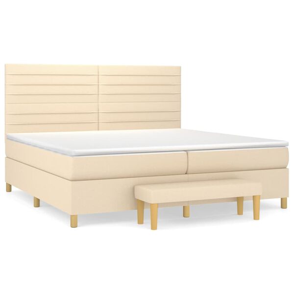 vidaXL Sommier &agrave; lattes de lit avec matelas Cr&egrave;me 200x200 cm Tissu