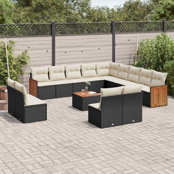 vidaXL Salon de jardin avec coussins 14 pcs noir r&eacute;sine tress&eacute;e