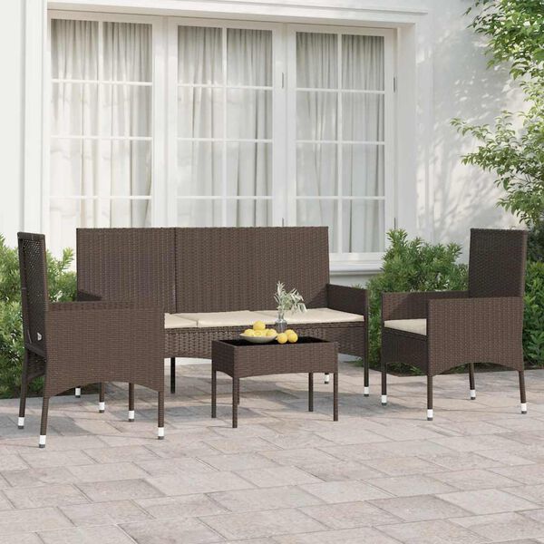 vidaXL Salon de jardin 4 pcs avec coussins Marron R&eacute;sine tress&eacute;e