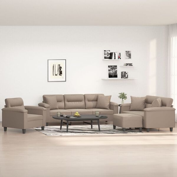 vidaXL Ensemble de canap&eacute;s 4 pcs avec coussins Taupe Tissu microfibre