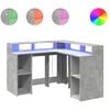 vidaXL Bureau et lumi&egrave;res LED gris b&eacute;ton 130x130x91cm bois ing&eacute;nierie
