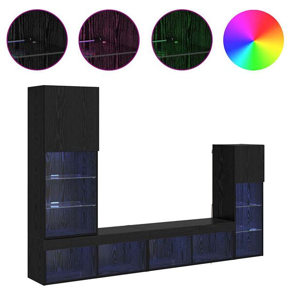 vidaXL Meubles TV muraux 4 pcs Ch&ecirc;ne noir Bois d'ing&eacute;nierie