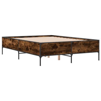 vidaXL Cadre de lit chêne fumé 120x200 cm bois d'ingénierie et métal