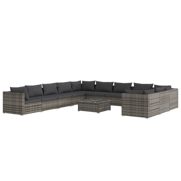 vidaXL Salon de jardin 12 pcs avec coussins Résine tressée Gris