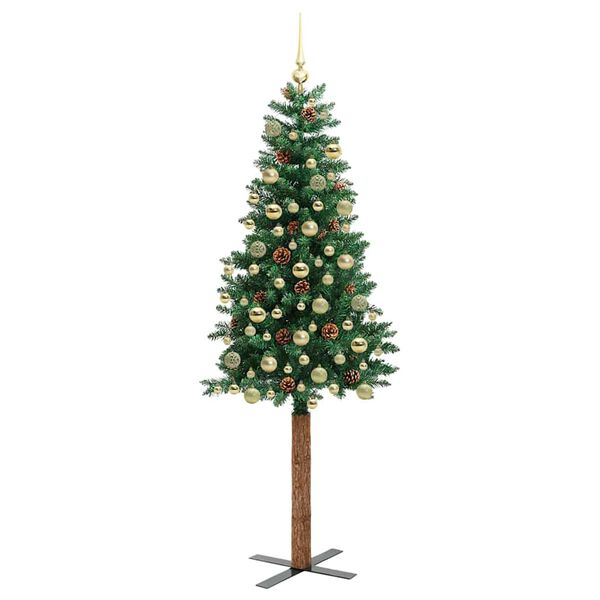 vidaXL Sapin de Noël mince Vert 180 cm PVC et bois de pin massif