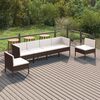 vidaXL Salon de jardin 6 pcs avec coussins R&eacute;sine tress&eacute;e Marron