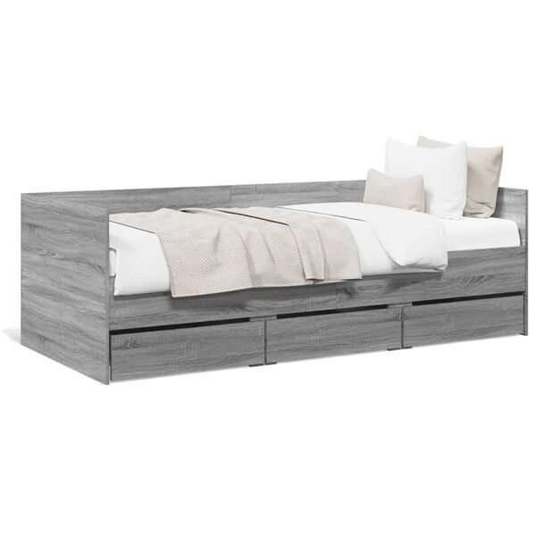 vidaXL Lit de jour avec tiroirs sans matelas sonoma gris 90x200 cm