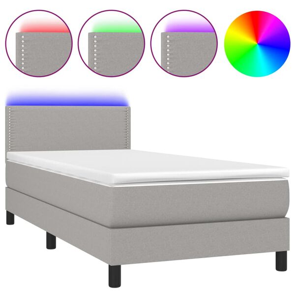 vidaXL Sommier &agrave; lattes de lit avec matelas et LED Gris clair 90x190cm