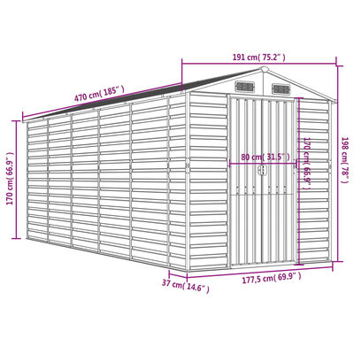 vidaXL Abri de jardin gris clair 191x470x198 cm acier galvanisé