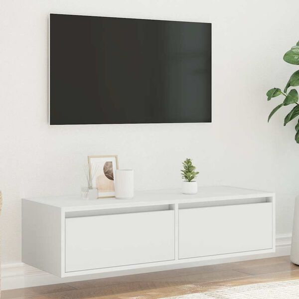 vidaXL Meuble TV avec lumi&egrave;res LED blanc 100X35,5x25 cm