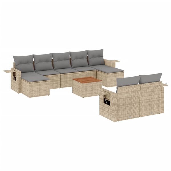 vidaXL Salon de jardin avec coussins 10 pcs beige r&eacute;sine tress&eacute;e