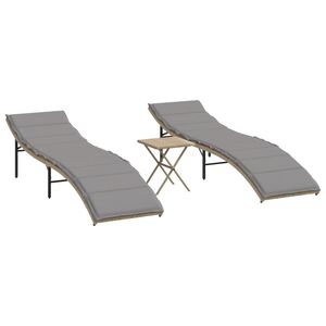 vidaXL Chaises longues lot de 2 avec table beige r&eacute;sine tress&eacute;e