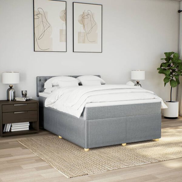 vidaXL Sommier &agrave; lattes de lit avec matelas Gris clair 140x190cm Tissu