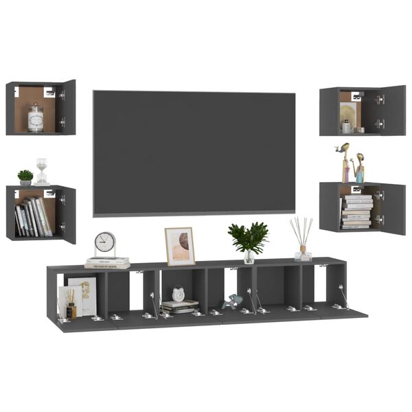 vidaXL Ensemble de meubles TV 7 pcs Gris Bois d&rsquo;ing&eacute;nierie