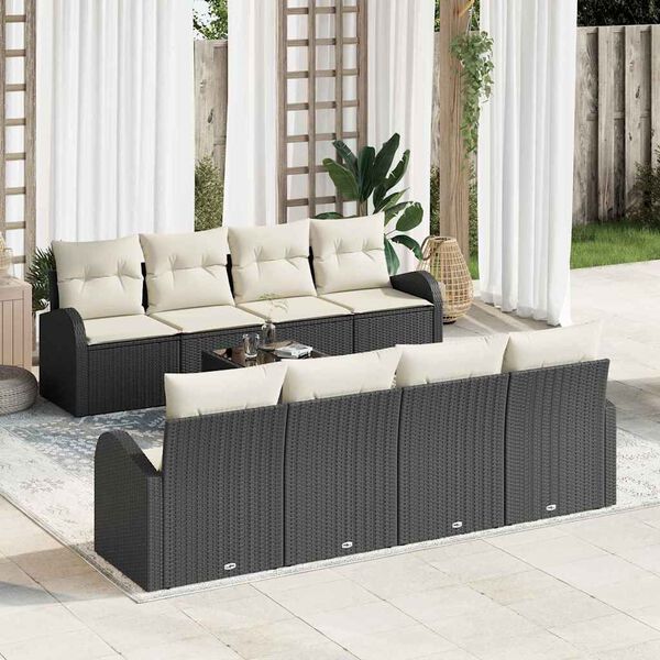 vidaXL Ensemble de canap&eacute; de jardin 9 pcs Noir et Cr&egrave;me polyrotin