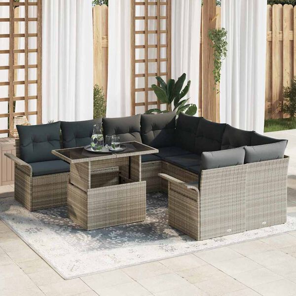 vidaXL Ensemble de canap&eacute; de jardin 9 pcs Gris clair Poly Rattan