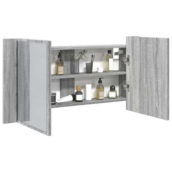 vidaXL Armoire de salle de bain à miroir LED sonoma gris 90x12x45 cm