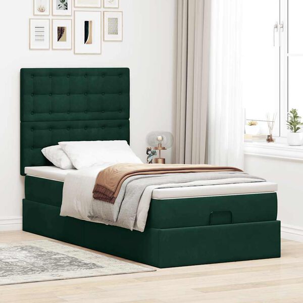 vidaXL Cadre de lit ottoman avec matelas vert fonc&eacute; 100x200 cm velours