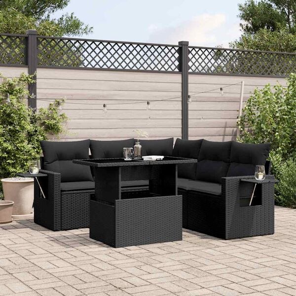 vidaXL Salon de jardin 6 pcs avec coussins noir r&eacute;sine tress&eacute;e