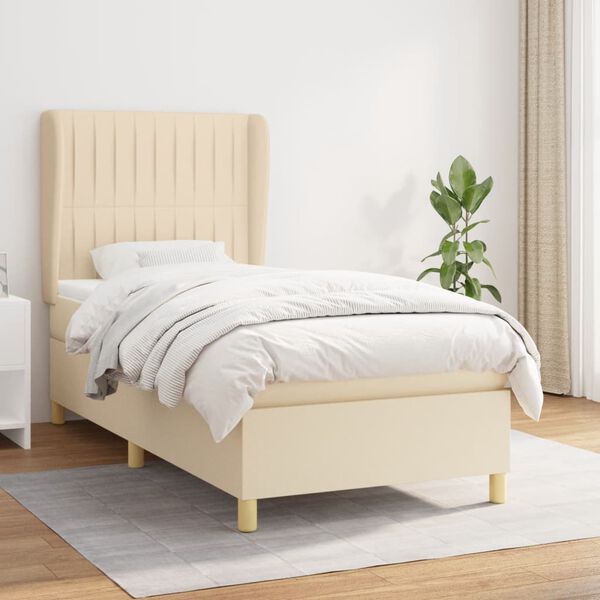 vidaXL Sommier &agrave; lattes de lit avec matelas Cr&egrave;me 100x200 cm Tissu