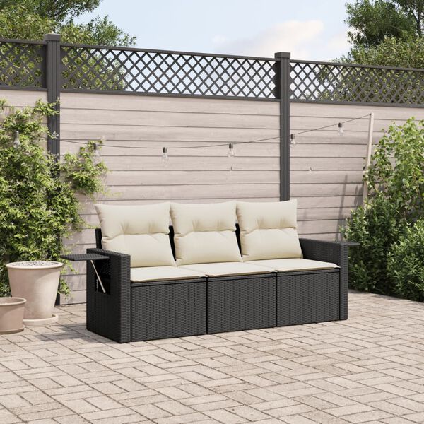 vidaXL Salon de jardin 3 pcs avec coussins noir r&eacute;sine tress&eacute;e