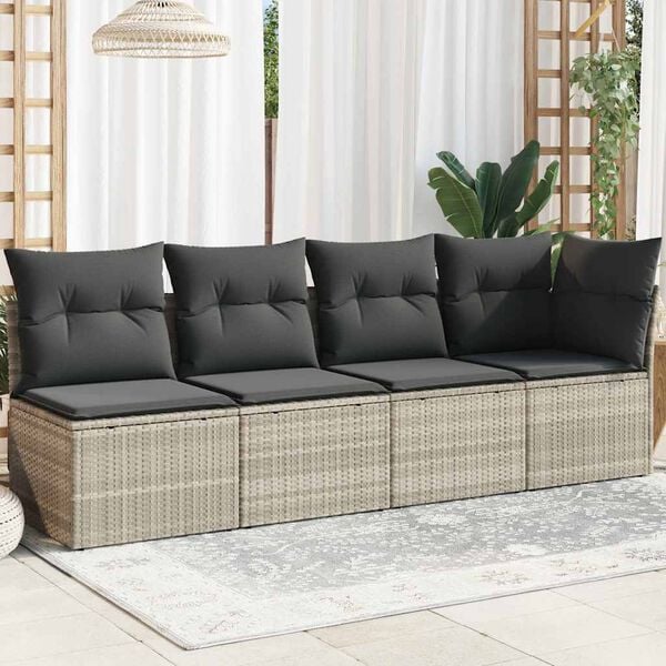 vidaXL Canapé de jardin et coussins 4 places gris clair résine tressée