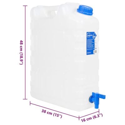 vidaXL Réservoir d'eau avec robinet transparent 20 L plastique