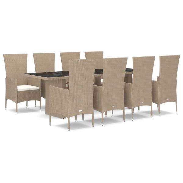 vidaXL Ensemble à manger de jardin et coussins 9 pcs beige Poly rotin