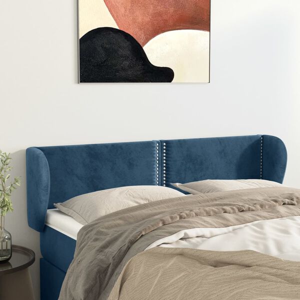 vidaXL T&ecirc;te de lit avec oreilles Bleu fonc&eacute; 147x23x78/88 cm Velours