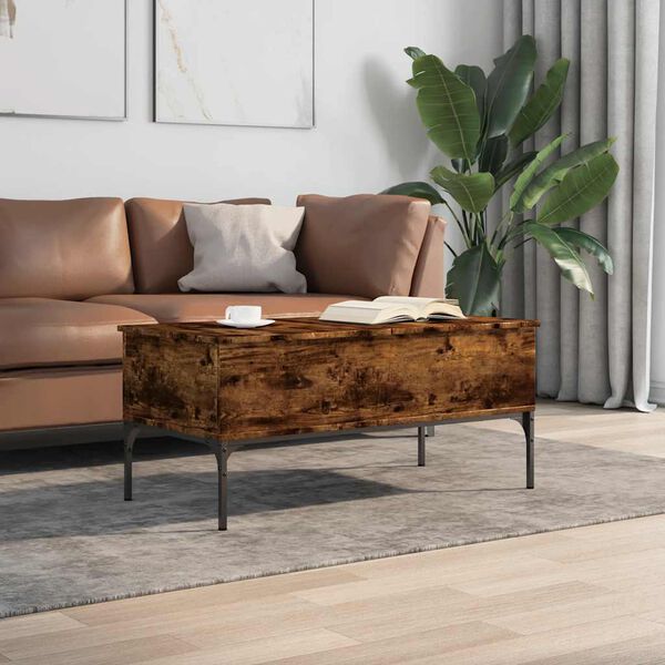 vidaXL Table basse ch&ecirc;ne fum&eacute; 100x50x45 cm bois d'ing&eacute;nierie et m&eacute;tal