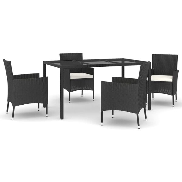 vidaXL Ensemble &agrave; manger de jardin coussins 5pcs Noir R&eacute;sine tress&eacute;e