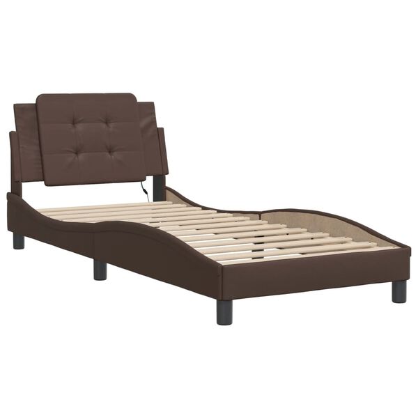 vidaXL Cadre de lit avec LED sans matelas Zadar marron 90x200 cm