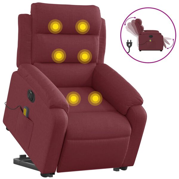 vidaXL Fauteuil inclinable de massage électrique Rouge bordeaux Tissu