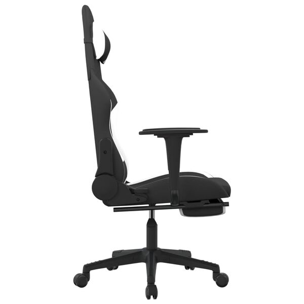 vidaXL Chaise de jeu pivotante avec repose-pieds noir et blanc tissu