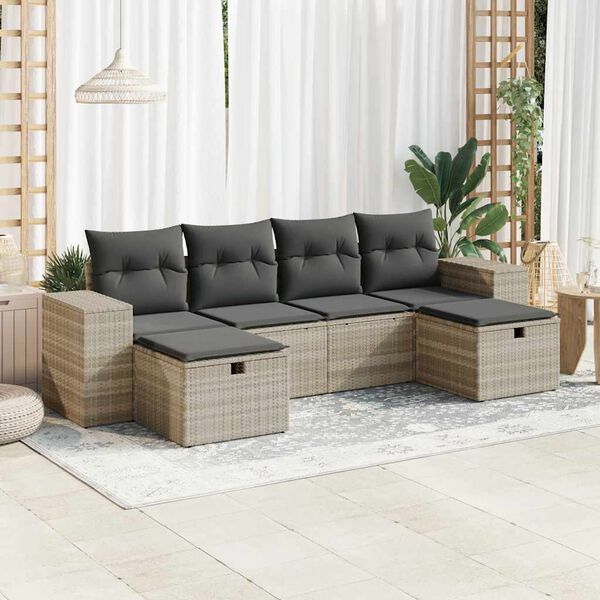 vidaXL Salon de jardin 6 pcs avec coussins gris clair r&eacute;sine tress&eacute;e