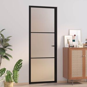 vidaXL Porte int&eacute;rieure 76x201,5 cm Noir Verre mat et aluminium