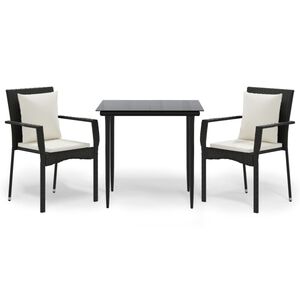 vidaXL Ensemble &agrave; manger de jardin avec coussins 3 pcs Noir