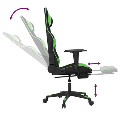 vidaXL Chaise de jeu de massage avec repose-pied Noir&Vert Similicuir