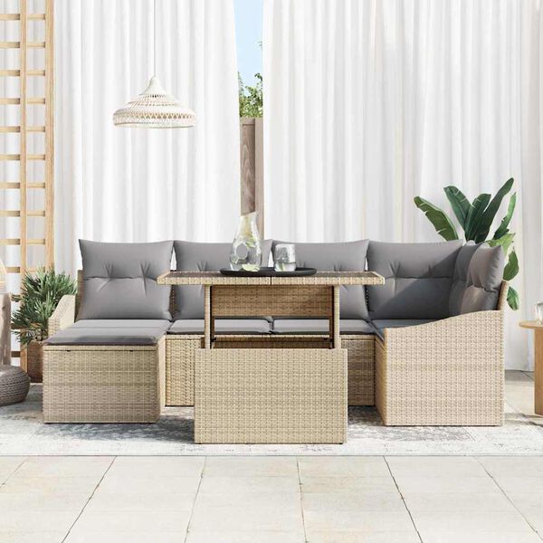 vidaXL Ensemble de canap&eacute; de jardin 7 pcs Beige et Gris clair