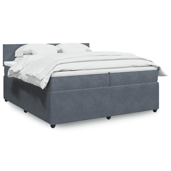 vidaXL Sommier &agrave; lattes de lit et matelas Gris fonc&eacute; 200x200cm Velours