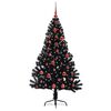 vidaXL Sapin de No&euml;l artificiel pr&eacute;-&eacute;clair&eacute; Noir 150 cm PVC