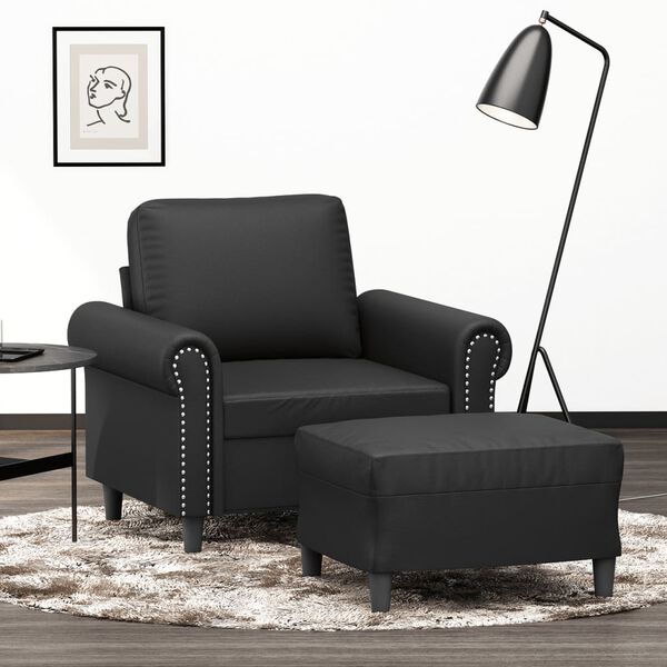 vidaXL Fauteuil avec repose-pied Noir 60 cm Similicuir