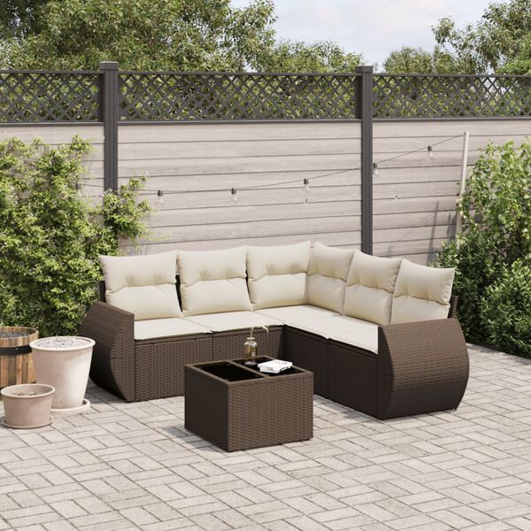 vidaXL Salon de jardin avec coussins 6 pcs marron r&eacute;sine tress&eacute;e