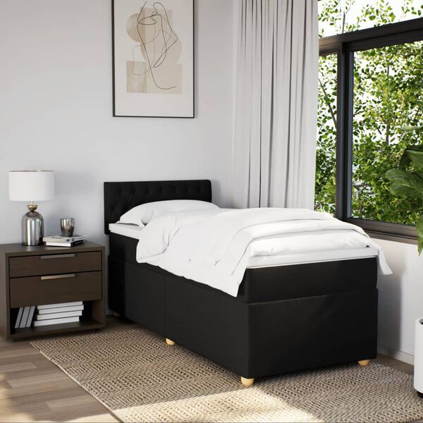 vidaXL Sommier &agrave; lattes de lit avec matelas Noir 100x200 cm Tissu