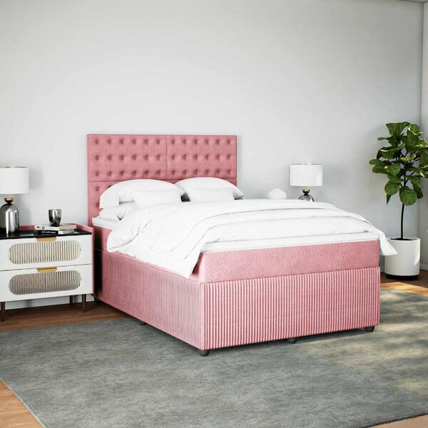 vidaXL Sommier &agrave; lattes de lit avec matelas Rose 160x200 cm Velours