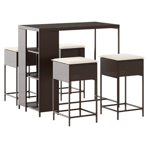 vidaXL Ensemble de bar de jardin avec coussins 5 pcs marron poly rotin