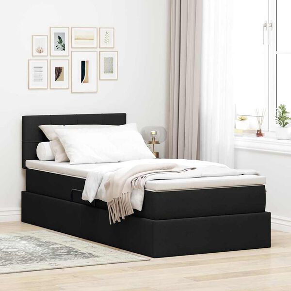 vidaXL Lit avec rangement et matelas avec matelas Noir 90 x 200 cm