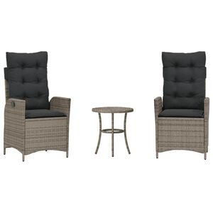 vidaXL Ensemble de bistro 3 pcs avec coussins gris r&eacute;sine tress&eacute;e