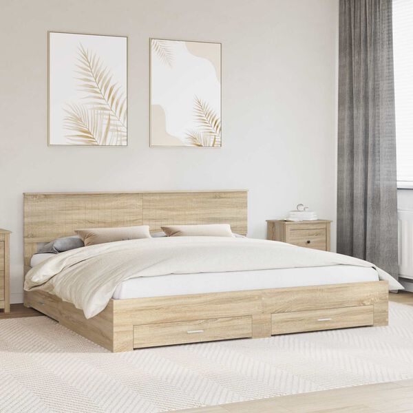vidaXL Cadre de lit Ch&ecirc;ne Sonoma 200 x 200 cm Bois d'ing&eacute;nierie