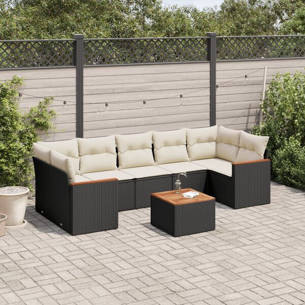 vidaXL Salon de jardin 8 pcs avec coussins noir r&eacute;sine tress&eacute;e